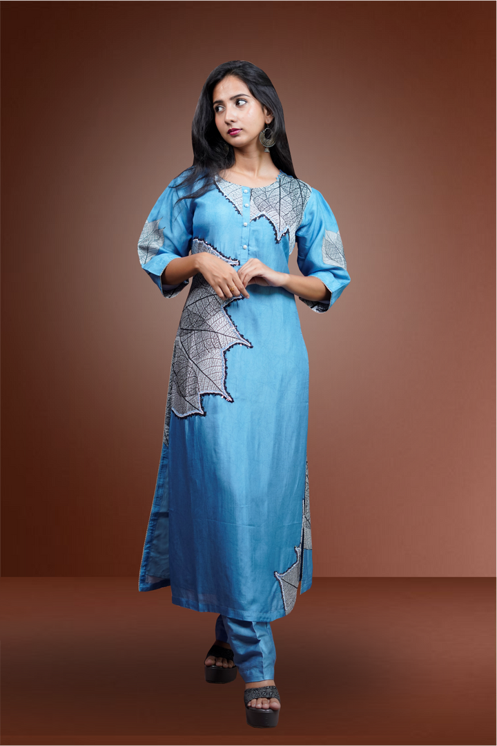 Aqua Marine Color Muslin Silk Embroidery Printed Salwar Kameez