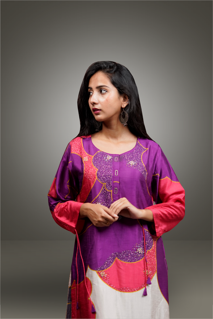 Multicolor Purple Base Beads Worked Salwar Kameez