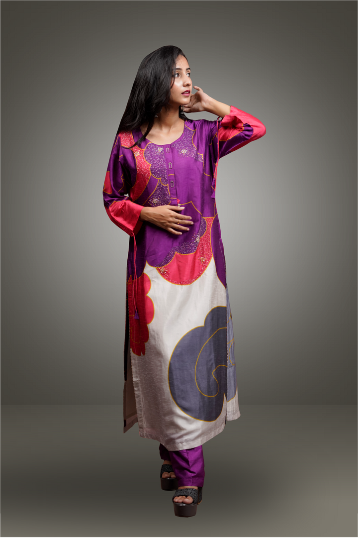 Multicolor Purple Base Beads Worked Salwar Kameez