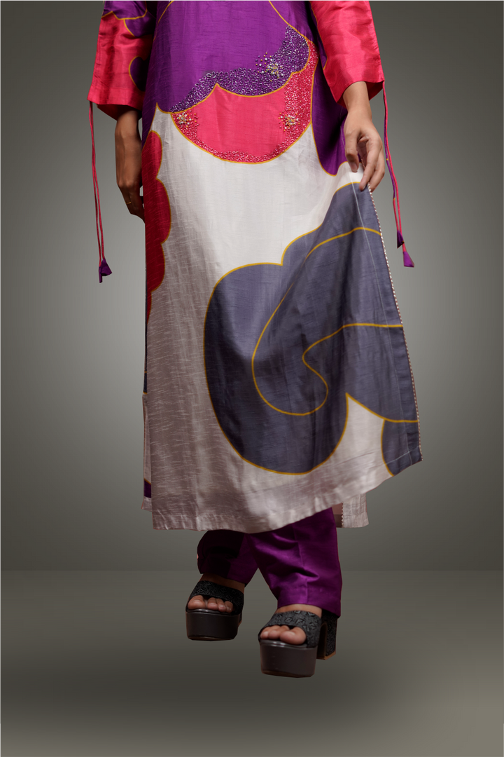 Multicolor Purple Base Beads Worked Salwar Kameez