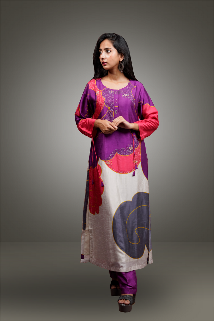 Multicolor Purple Base Beads Worked Salwar Kameez