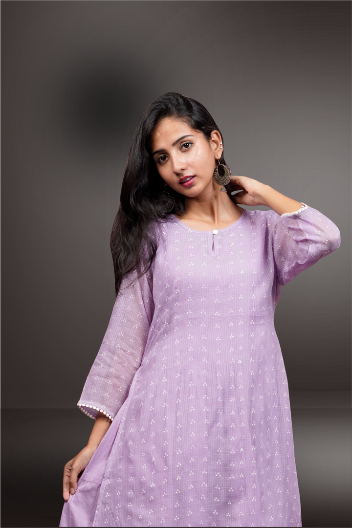 Lilac Color Kota Cotton Straight Cut Salwar Kameez