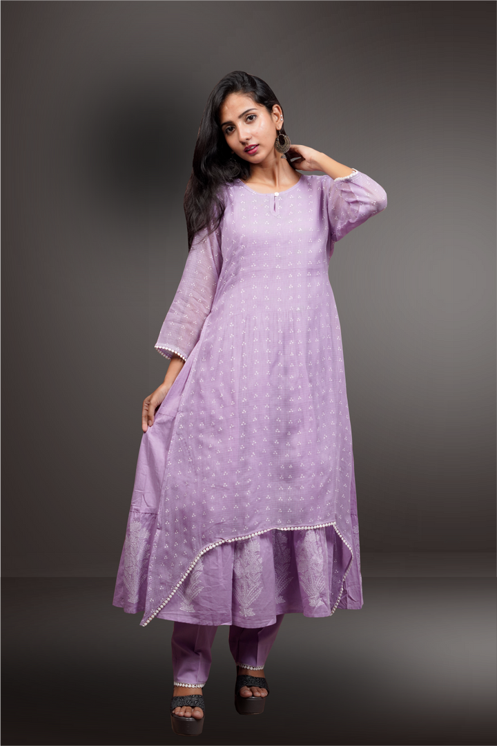 Lilac Color Kota Cotton Straight Cut Salwar Kameez