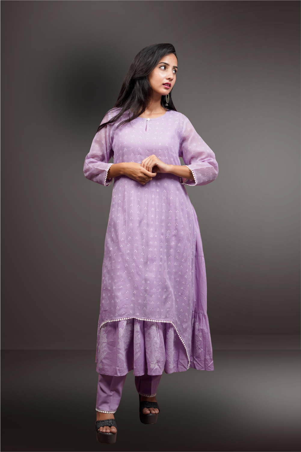 Lilac Color Kota Cotton Straight Cut Salwar Kameez