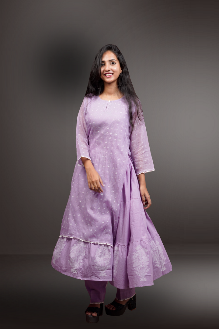 Lilac Color Kota Cotton Straight Cut Salwar Kameez