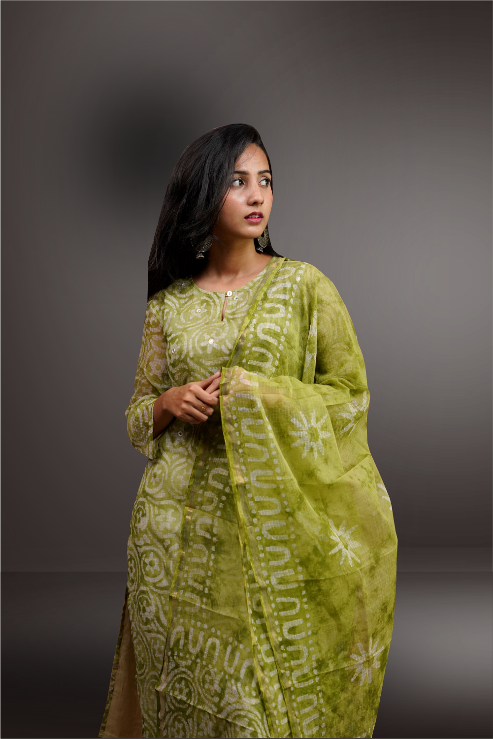 Pista Green Kota Cotton Straight Cut Salwar Kameez