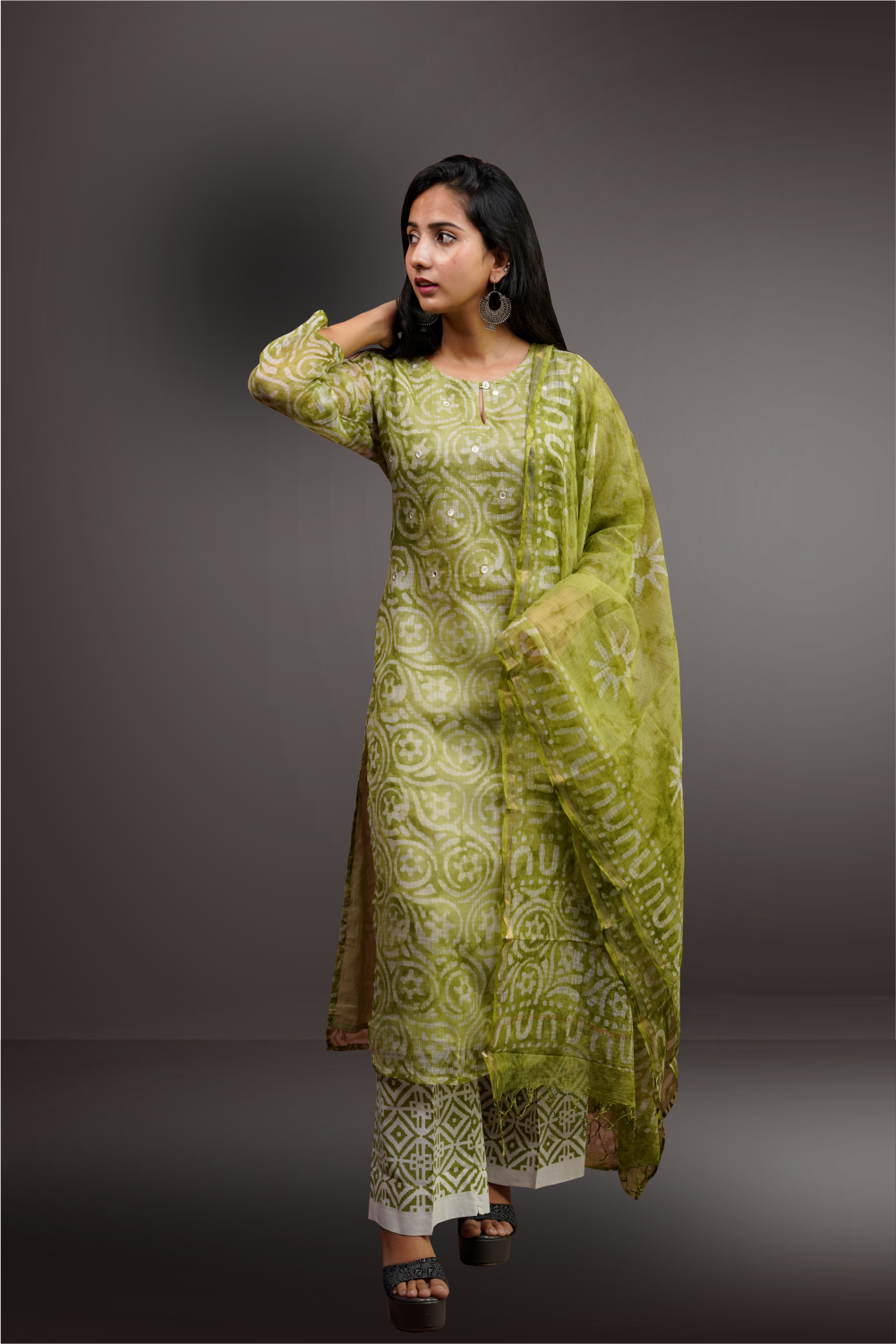 Pista Green Kota Cotton Straight Cut Salwar Kameez