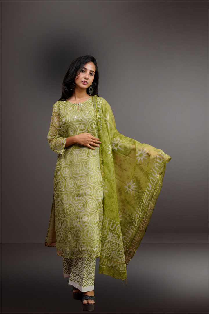 Pista Green Kota Cotton Straight Cut Salwar Kameez