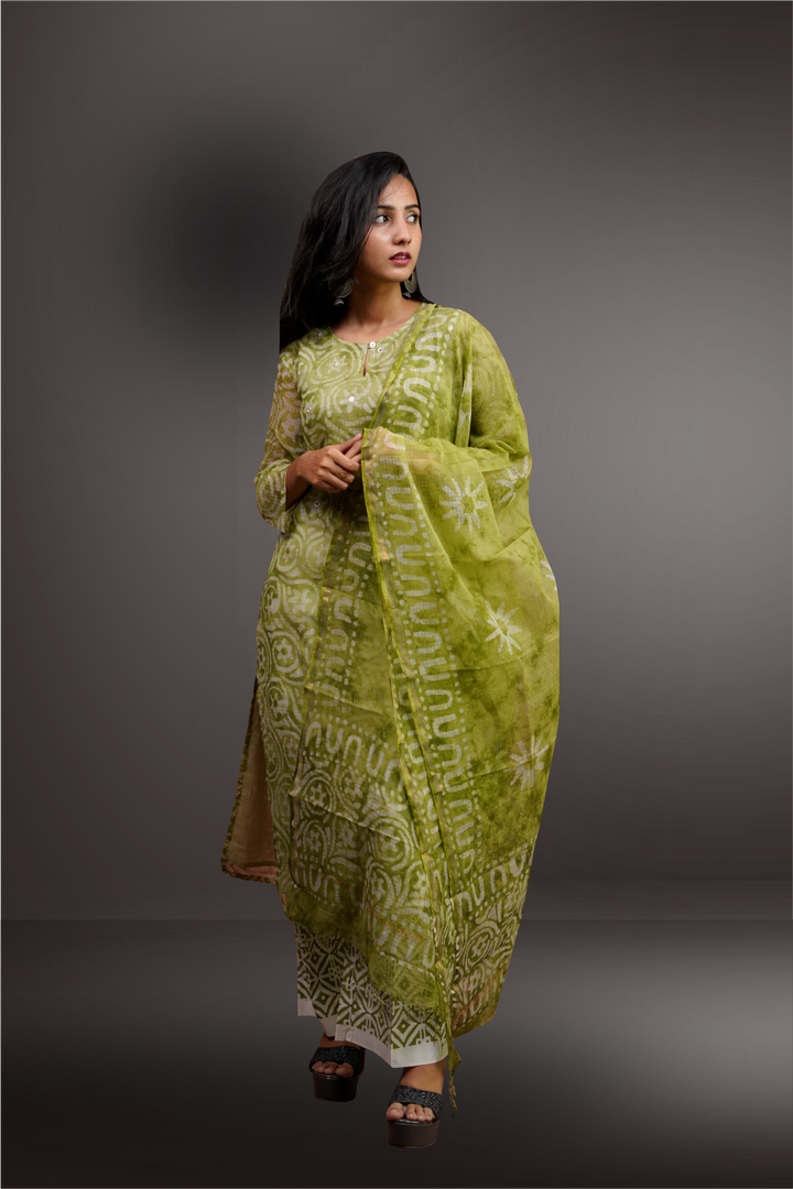 Pista Green Kota Cotton Straight Cut Salwar Kameez