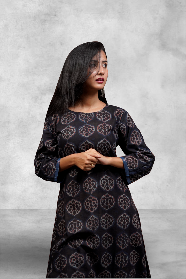 Black Color Cotton Block Printed Salwar Kameez