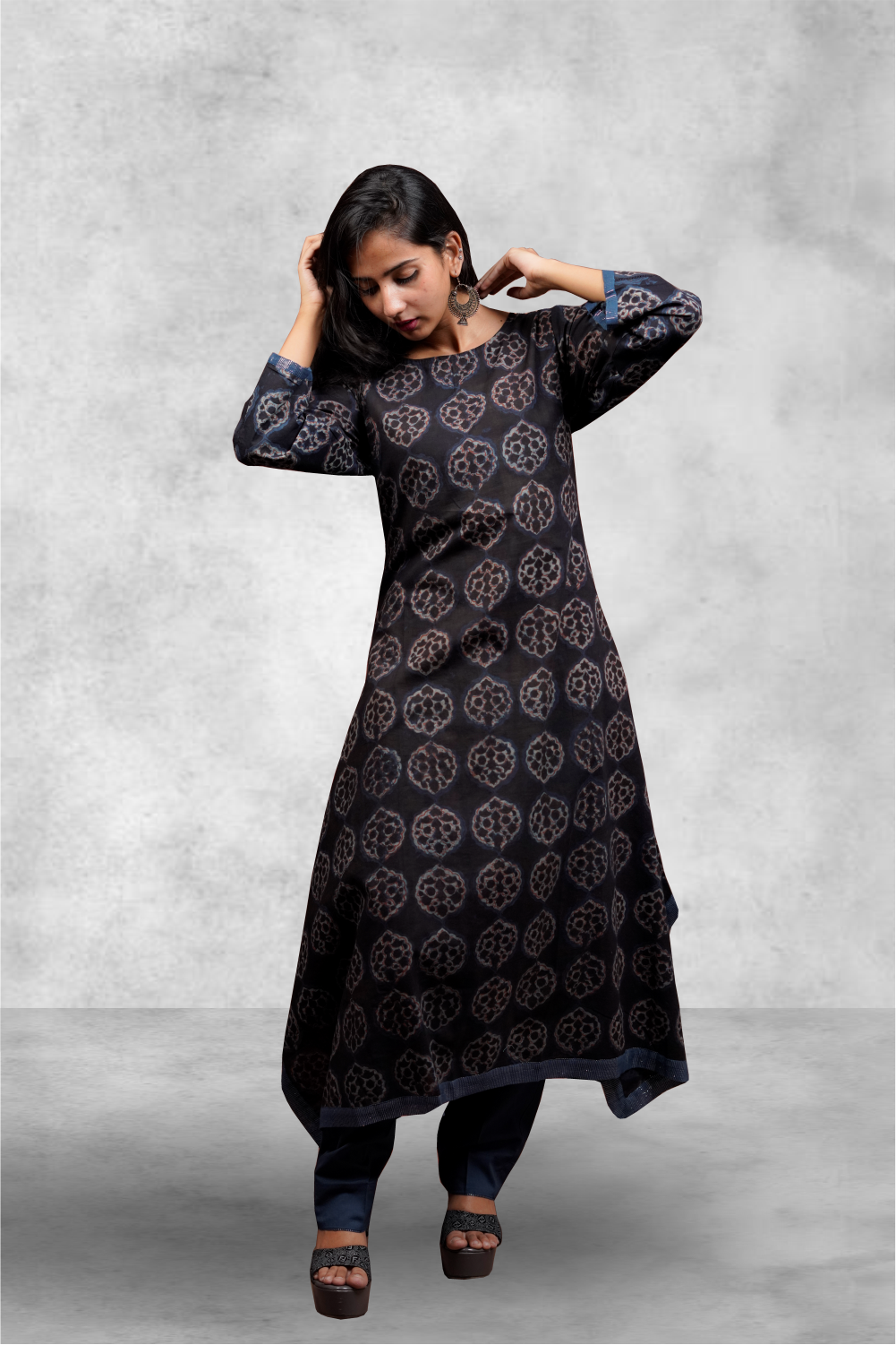 Black Color Cotton Block Printed Salwar Kameez