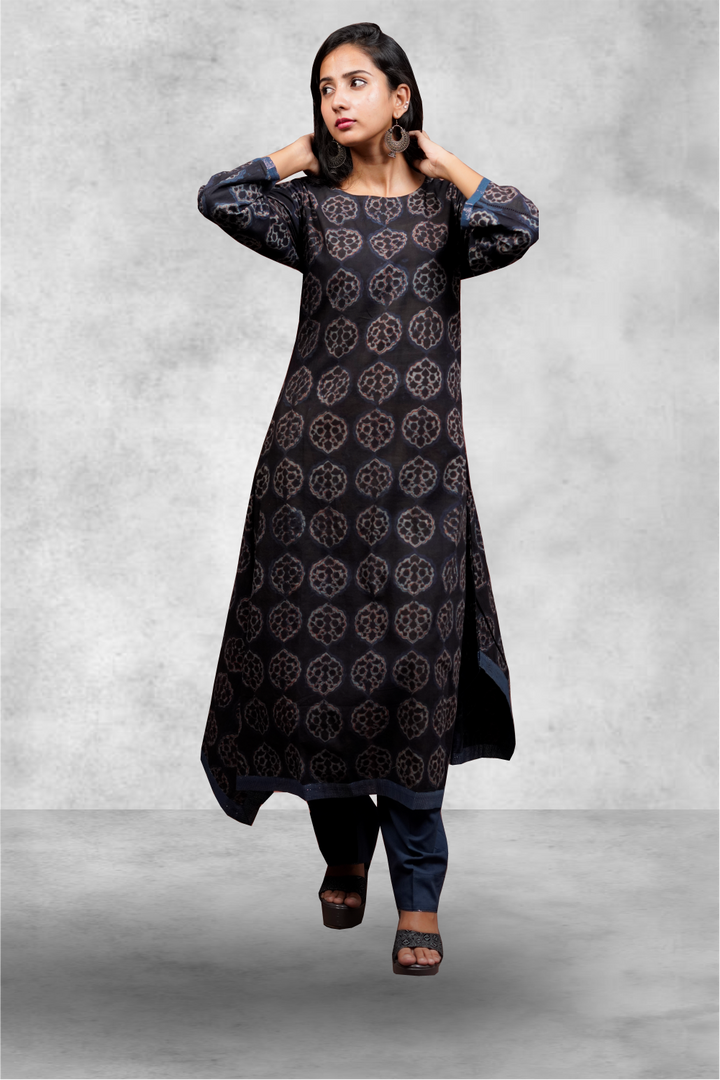 Black Color Cotton Block Printed Salwar Kameez