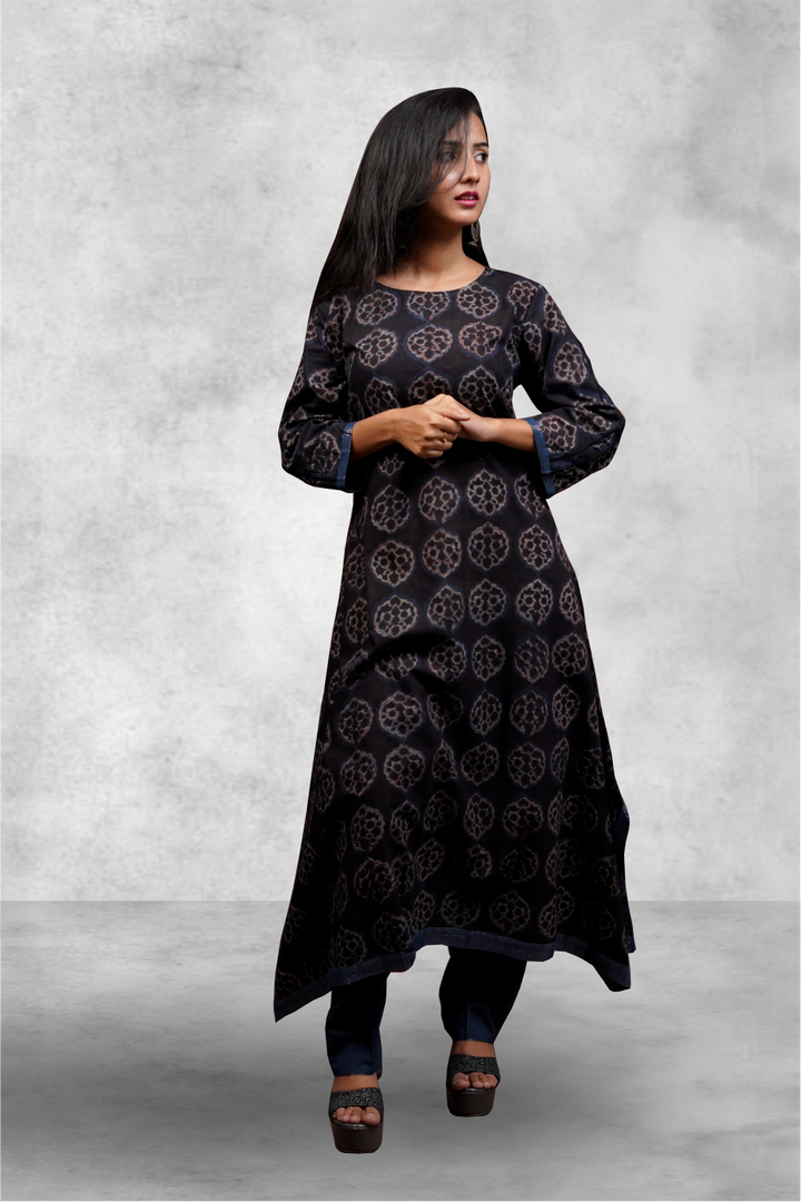 Black Color Cotton Block Printed Salwar Kameez