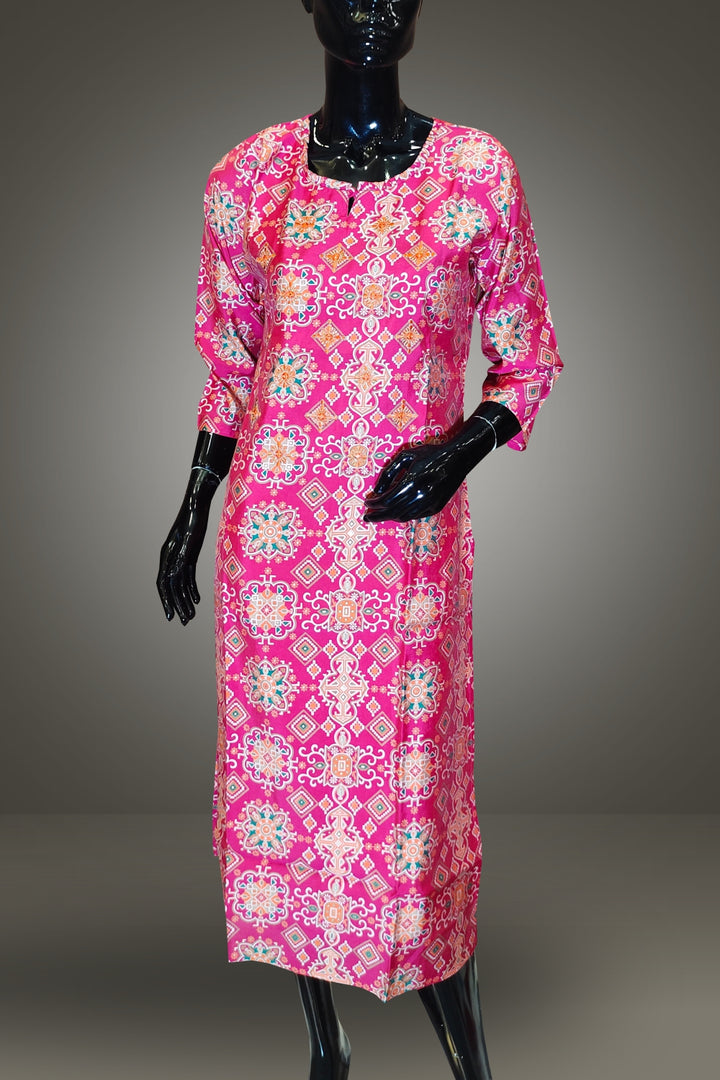 Digital Printed with Thread Embroidered Pink Kurti