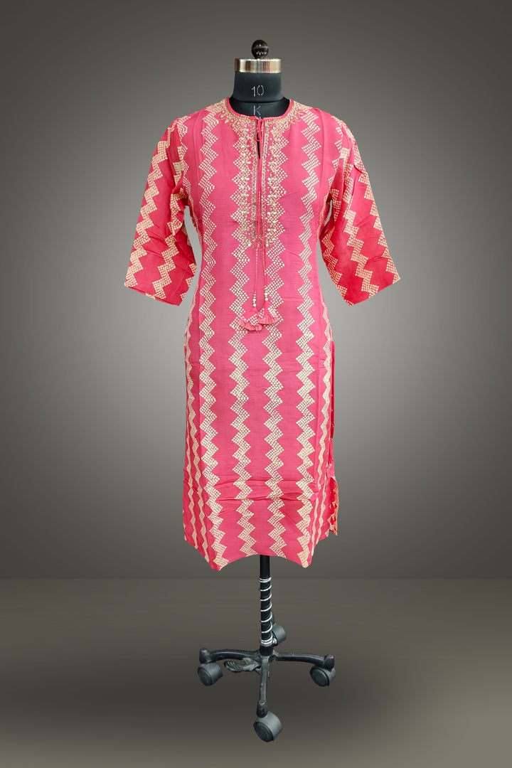 Semi Crepe Printed with Gota Patti Embroidered Kurti