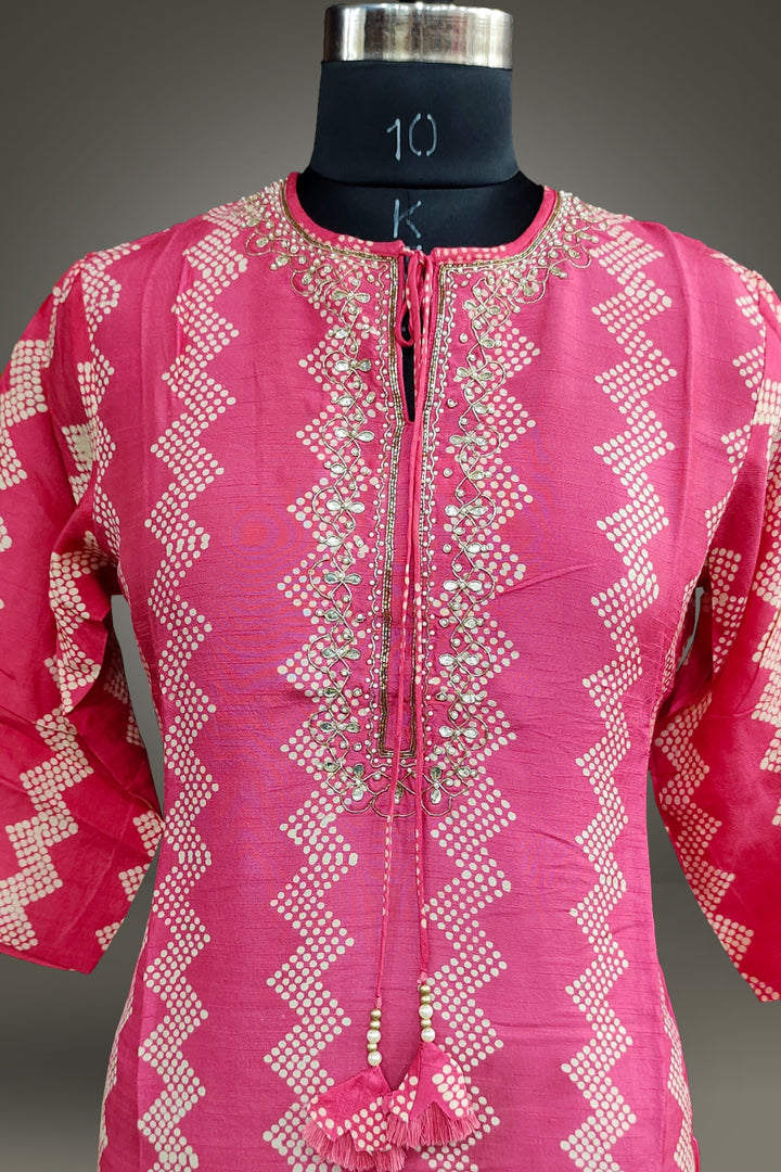 Semi Crepe Printed with Gota Patti Embroidered Kurti