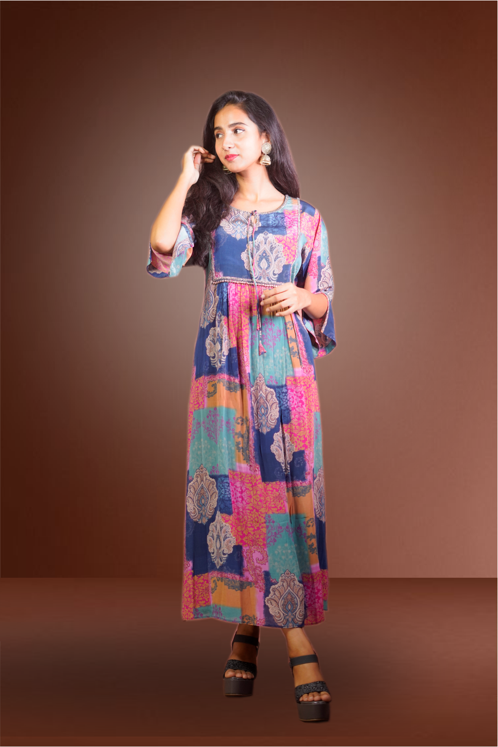 Multicolor Pure Silk Multi Printed ContomPorary Midi Dress