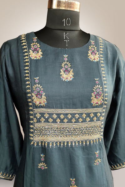 Silk Zari Embroidered with Beads Work Kurti