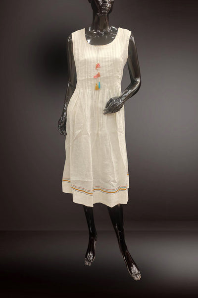 White Linen Floral Printed Kurti with Detachable Jacket