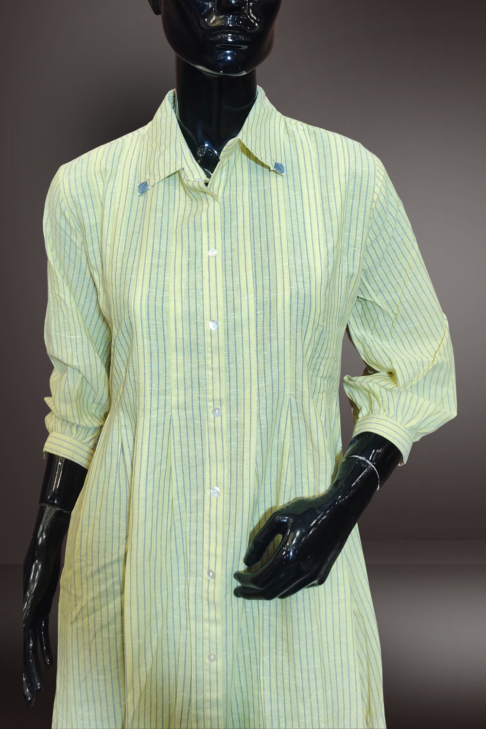 Yellow Color Cotton Striped Shirt Kurti