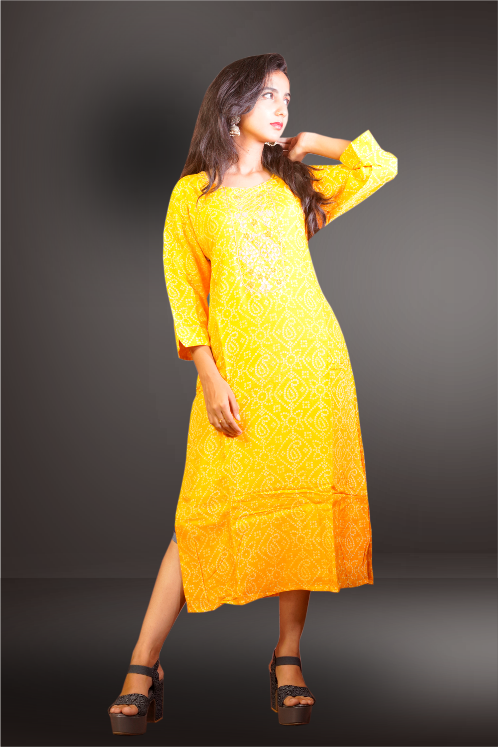 Yellow Color Chanderi  Gota Patti Embroidered Kurtie