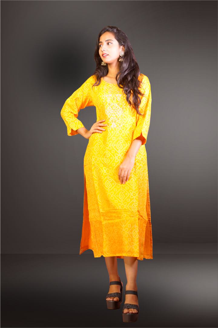 Yellow Color Chanderi  Gota Patti Embroidered Kurtie