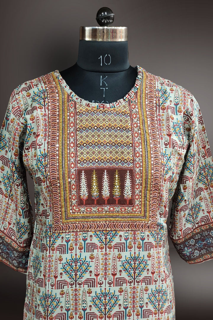 Multicolor Crepe Printed with Sequins Work Kurti