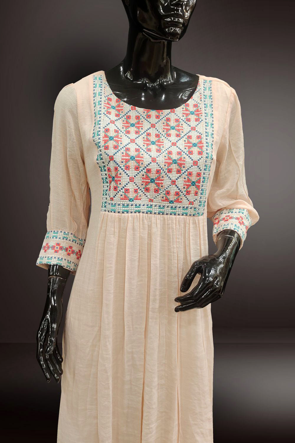 Light Peach Cross Stitch Embroidered Kurti