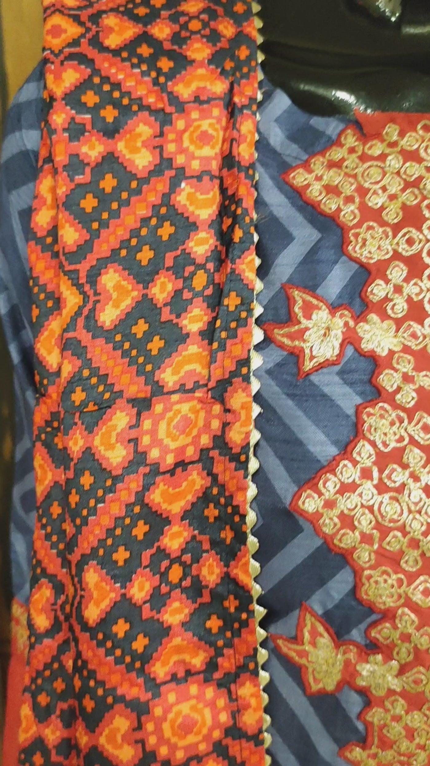 Raw Silk Chevron Printed Sharara Set with Ikat Printed Dupatta