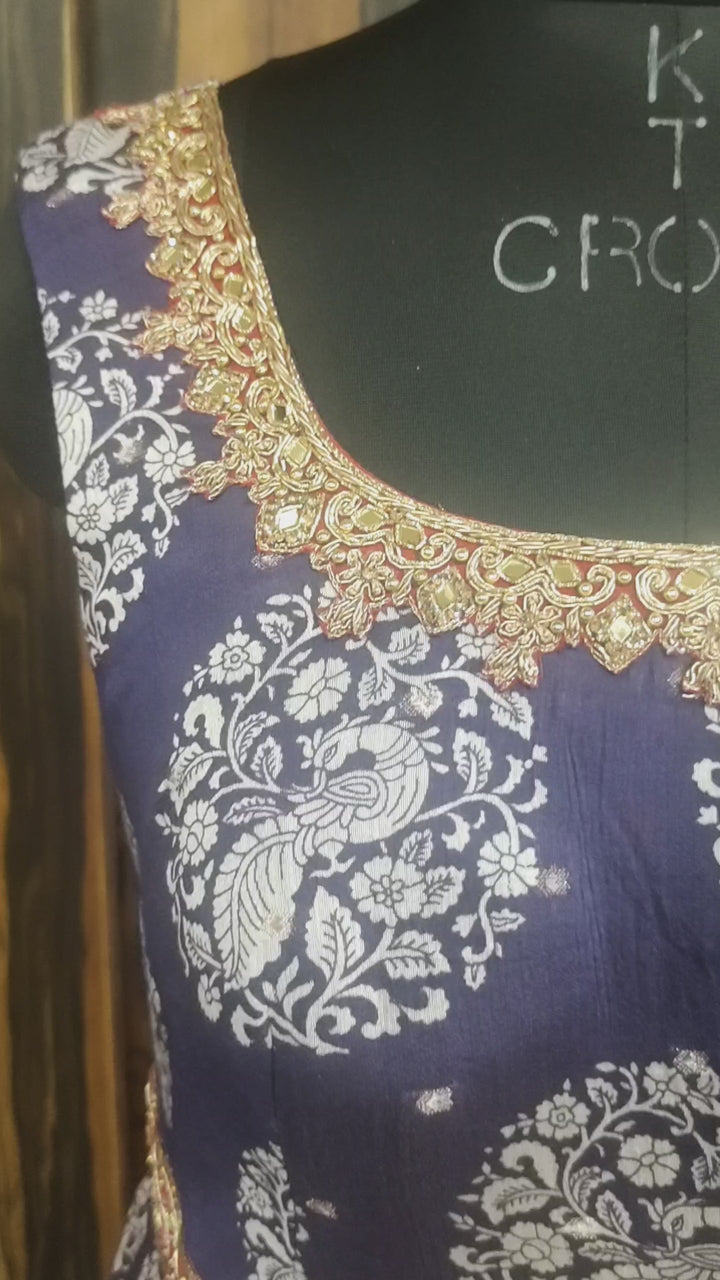 Chanderi Printed with Mirror Embroidered Anarkali Suit