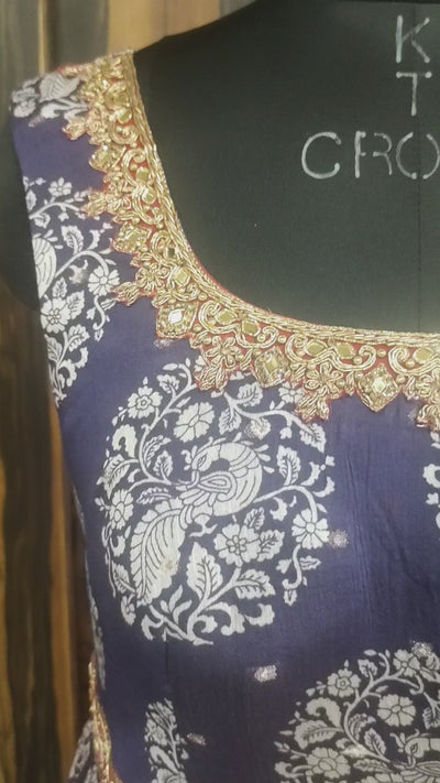 Chanderi Printed with Mirror Embroidered Anarkali Suit