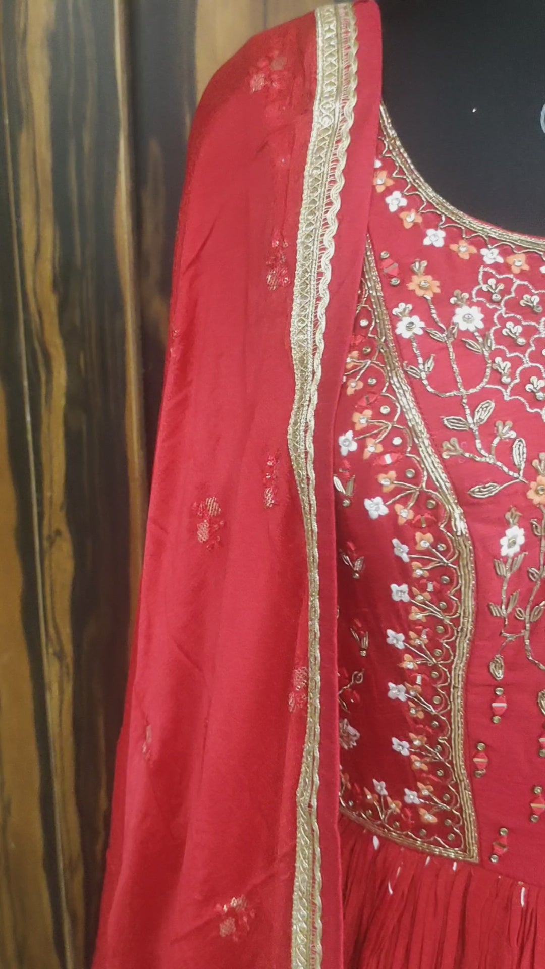 Chanderi Printed with Zari Embroidery and Stone work Anarkali Suit