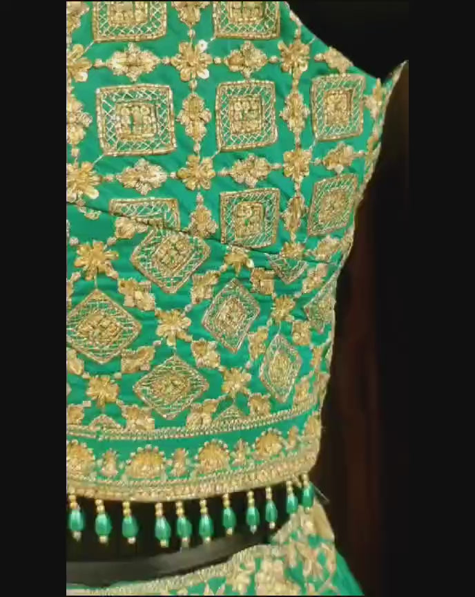 Sequin Embroidery Stone Work Green Lehenga