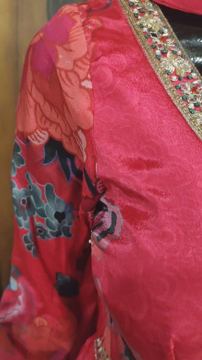 Semi Crepe Aaliya Cut Printed with Mirror and Beads Work Anarkali Suit