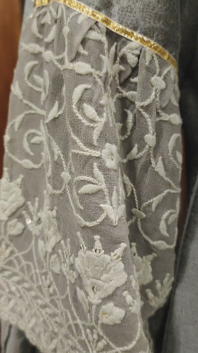 Grey Silk Embroidered Sharara Set
