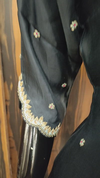 Blue Charcoal Silk Zari with Thread Embroidered Salwar Kameez