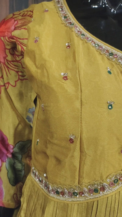 Semi Crepe Aaliya Cut Printed with Beads Work Anarkali Suit