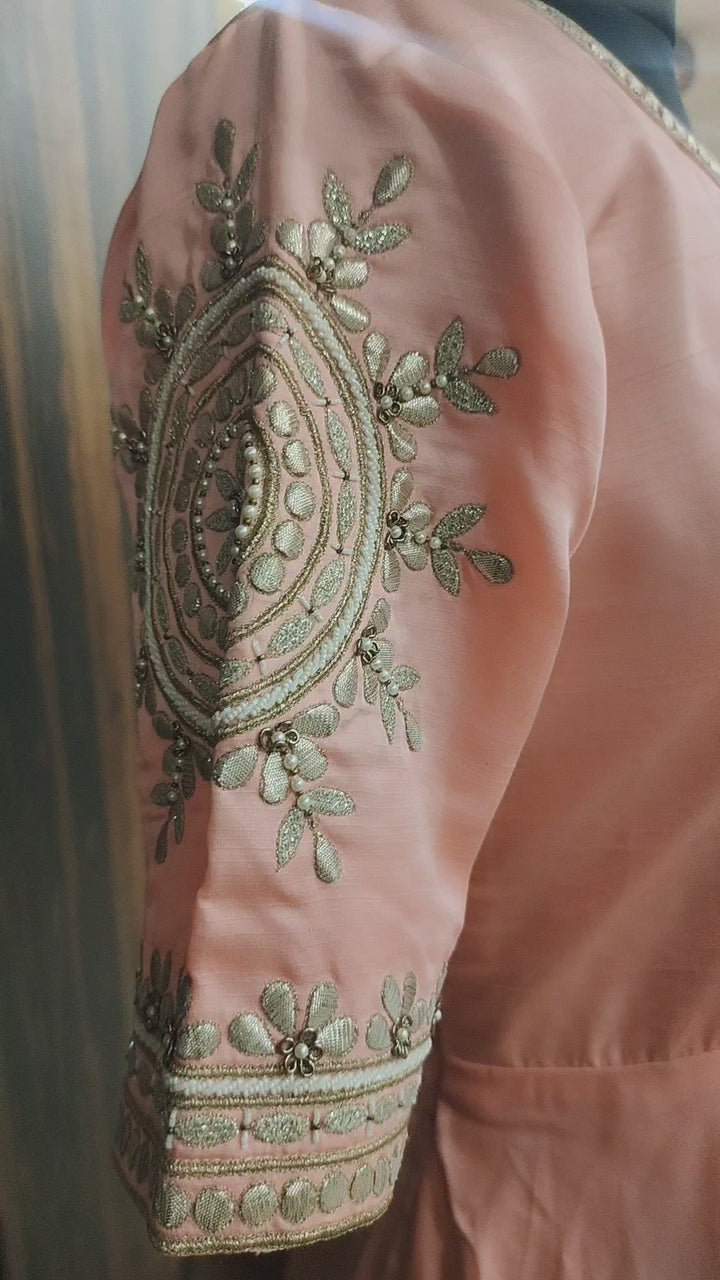 Semi Silk Gota Patti Pearl Work Anarkali Suit
