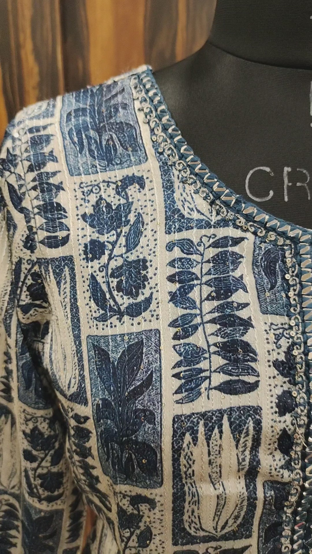 Dark Blue Georgette Printed with Mirror Embroidered Kurti